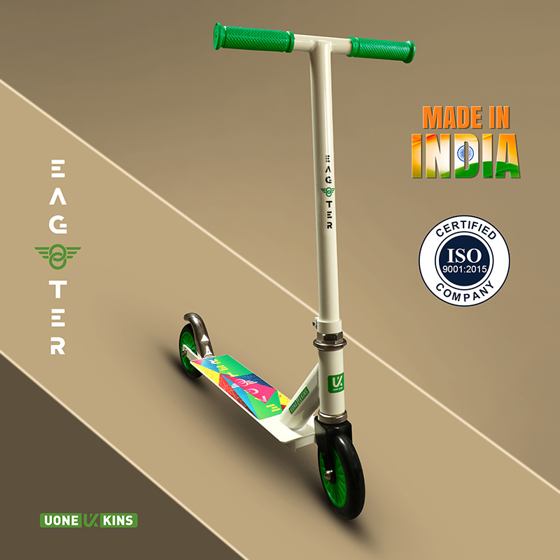 UONE KINS Unisex Kid's Kick Scooter || 120mm Wheels, Aluminum Alloy Handle & Base || Adjustable 3 Level Height & Weight Capacity 75 kgs with Brakes (Green) - Image 5
