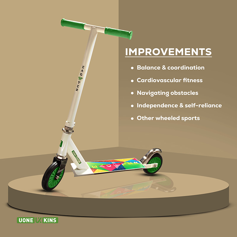 UONE KINS Unisex Kid's Kick Scooter || 120mm Wheels, Aluminum Alloy Handle & Base || Adjustable 3 Level Height & Weight Capacity 75 kgs with Brakes (Green) - Image 4