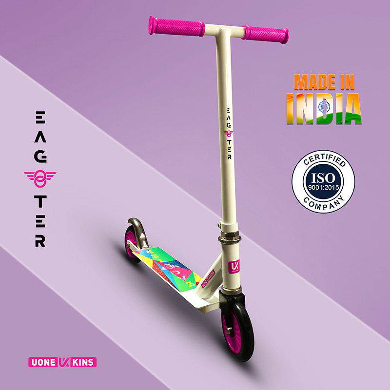 UONE KINS Unisex Kid's Kick Scooter || 120mm Wheels, Aluminum Alloy Handle & Base || Adjustable 3 Level Height & Weight Capacity 75 kgs with Brakes (Pink) - Image 2