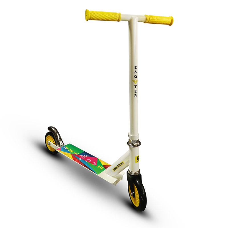 UONE KINS Unisex Kid's Kick Scooter || 120mm Wheels, Aluminum Alloy Handle & Base || Adjustable 3 Level Height & Weight Capacity 75 kgs with Brakes (Yellow)